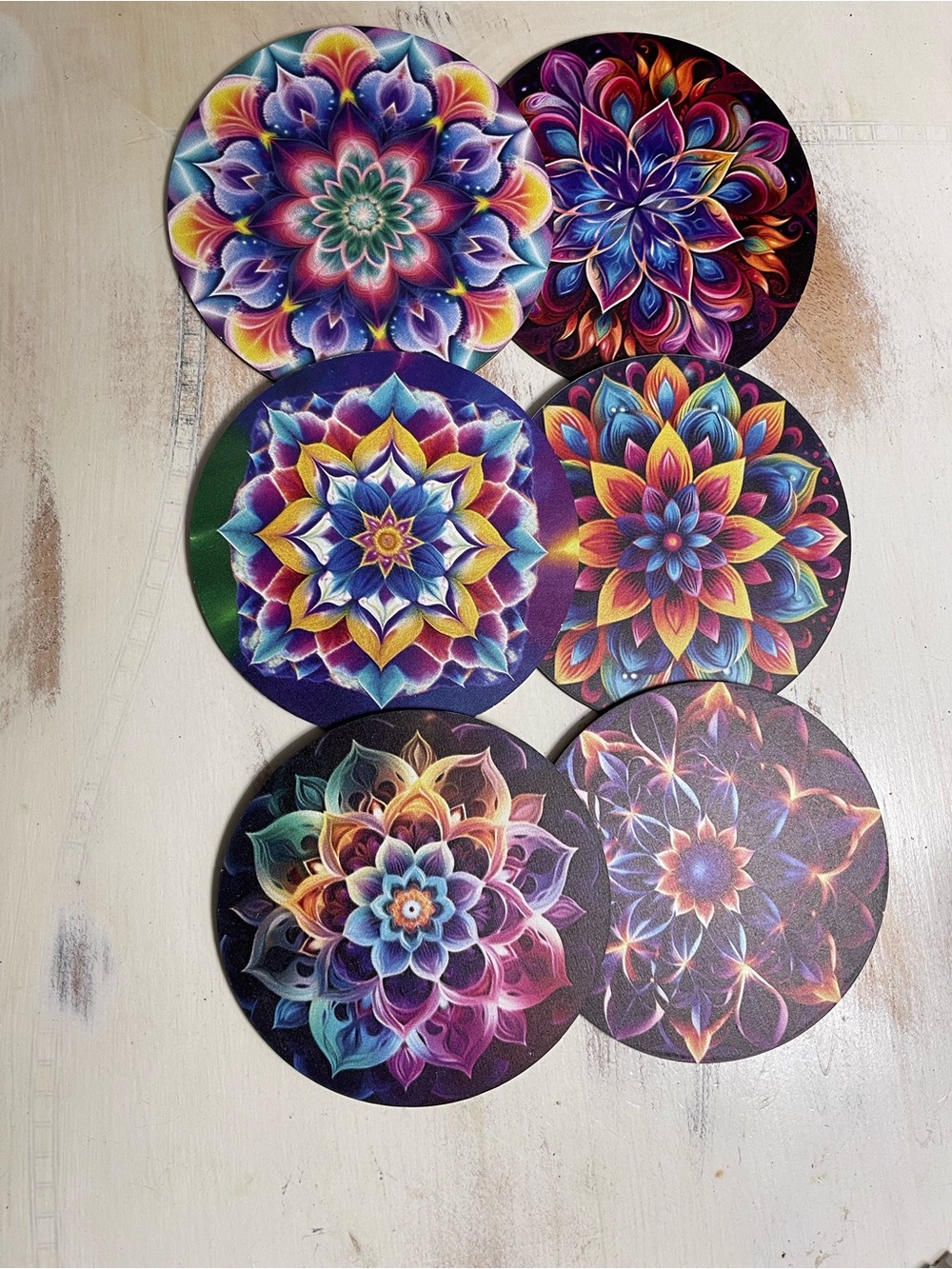Mandala Floral Round Coasters Set - Multicolor